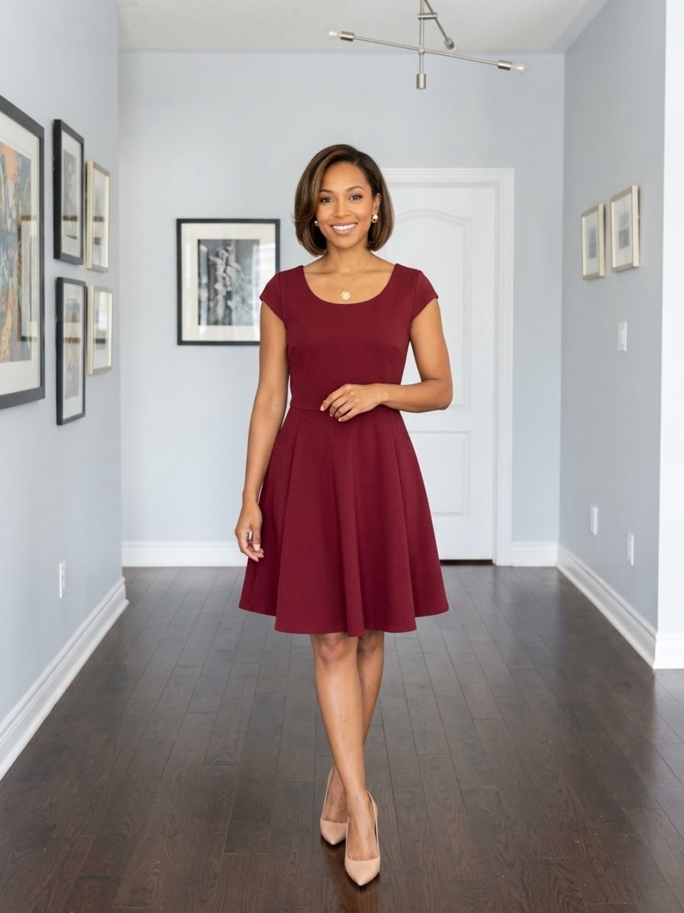 Ricki's Burgundy Fit-and-Flare Scoop Neck Dress - Size M